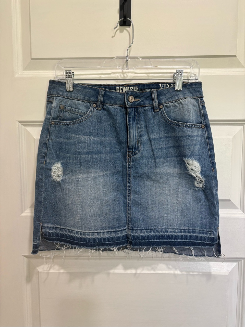 Rewash Light Blue Distressed Denim Mini Skirt